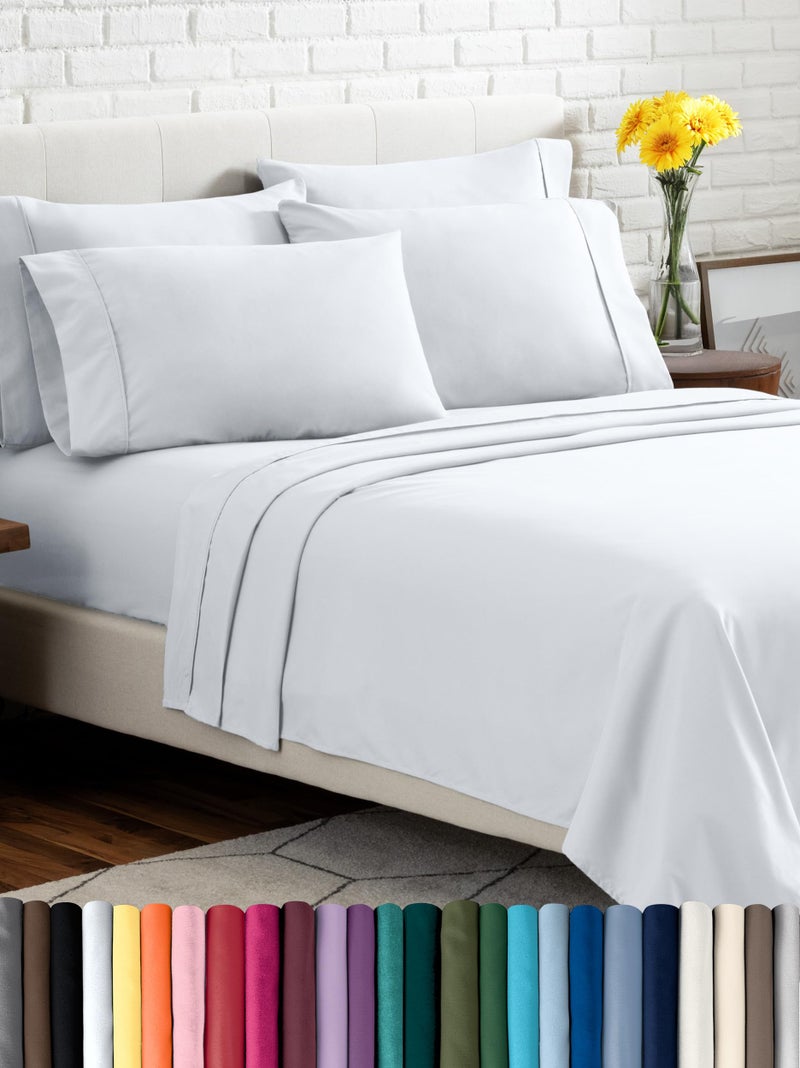 Bare Home Hotel Luxury Full XL Sheet Set  Extra Soft - 6 Piece Set - Deep Pockets - Easy Fit - Cooling & Breathable - Wrinkle  Fade  Stain Resistant - Includes 4 Pillowcases (Full XL  White) - Image 1
